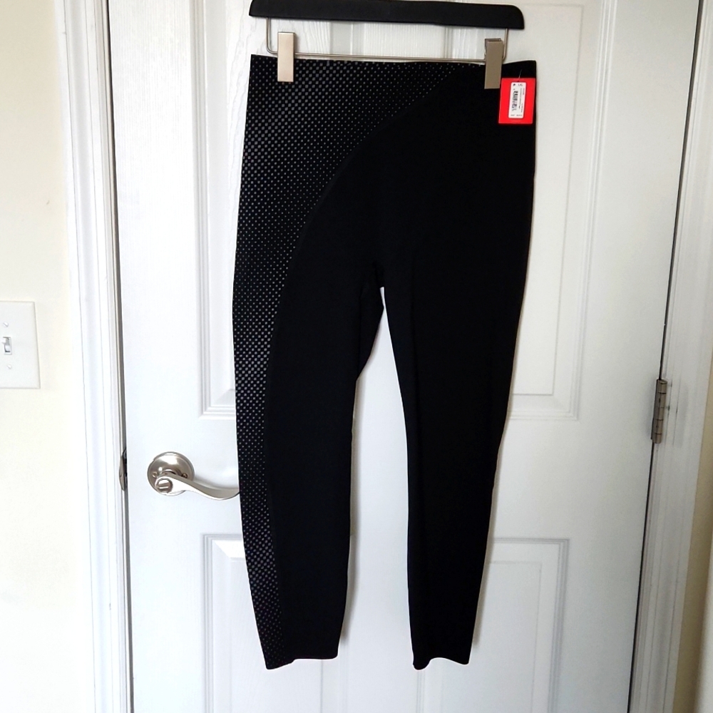 Spanx Black Asymmetrical Reflective Leggings NWT $128 Sz L Large